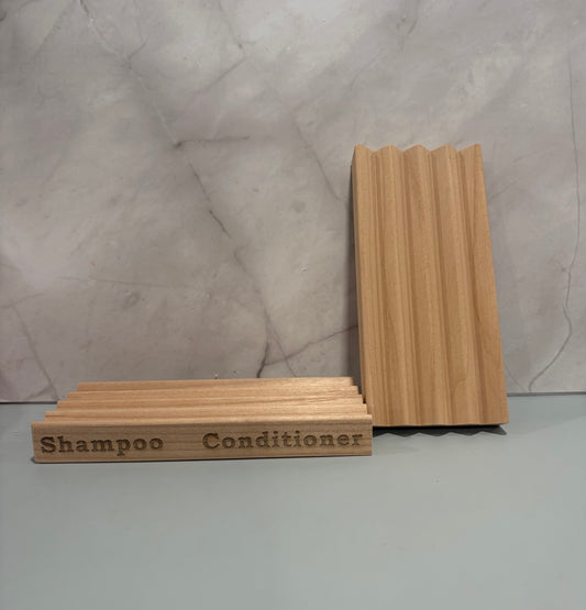 Wooden tray:  shampoo/conditioner